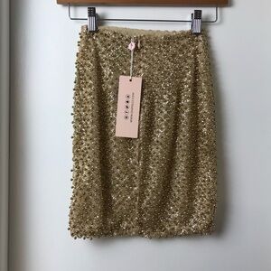 Oh Polly women’s Gold Beaded embellished mini party skirt short Size 0 New